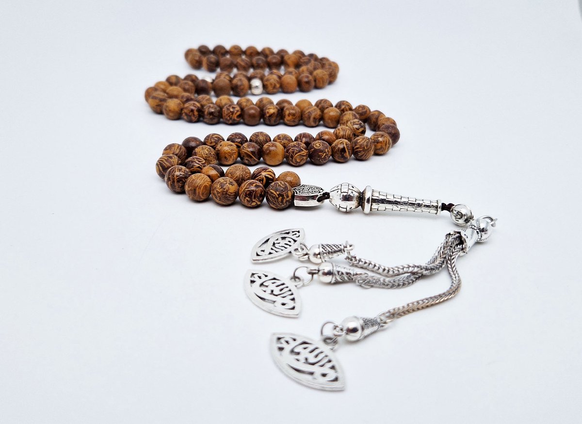 Handgemaakte tesbih "Tasbih" natuursteen "Jaspis van olifantenhuid" - Aantal kralen 99 - Diameter kralen 8MM - met metaal tassel "Ogen" - Een mooi cadeau-idee