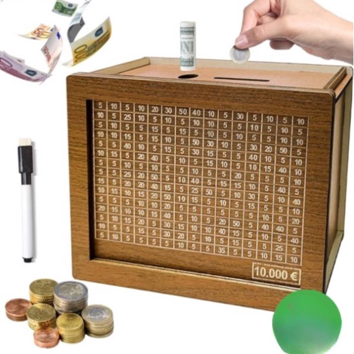 Spaarpot volwassenen | Spaarpot | Milieubewust | Spaarpotten | Sparen met een doel | Van hout | Tot €10000 | Herbruikbaar | Jongen & Meisje | Must have voor grote spaarders!