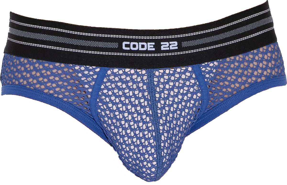 CODE 22 Openwork Brief Steel Blue - MAAT L - Erotisch Heren Ondergoed - Slip voor Man - Sexy mannen Slip