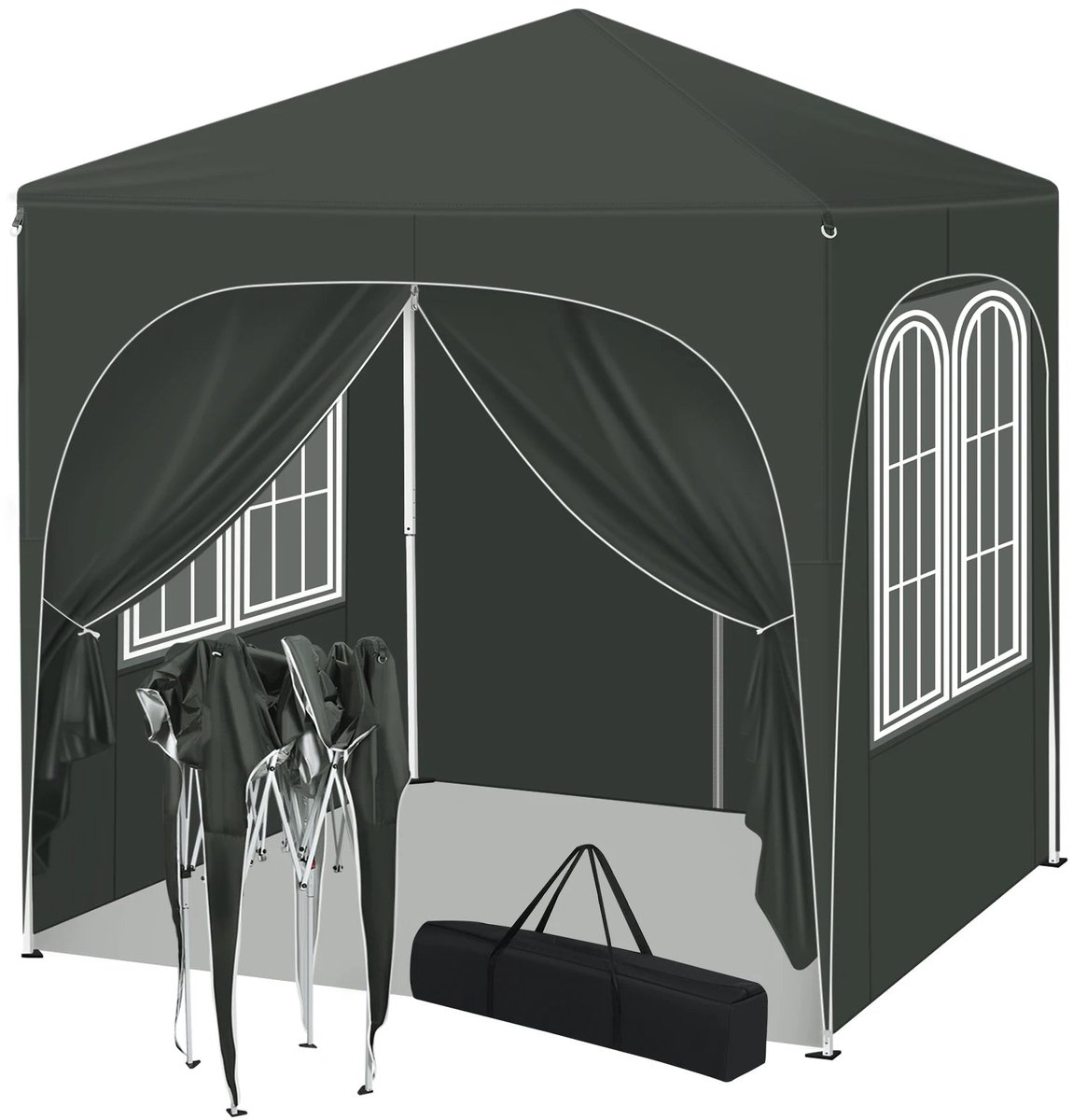 Opvouwbare Partytent - Easy up Partytent - Pop-up Paviljoen - 2x2m - Verstelbare Hoogte - Zijwanden - Waterdicht - UV - Bescherming - Buiten - Grijs