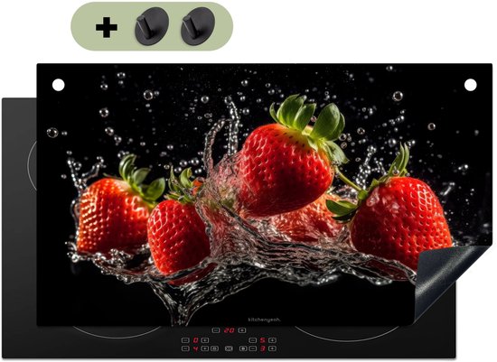 KitchenYeah® Protection plaque induction 90x50 cm - Fraise - Eau - Fruit - Rouge - Protege plaque de cuisson - Couvre plaque induction - Protecteur d'induction - Cuisine
