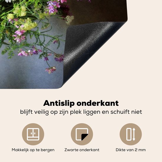 Inductiebeschermer met bloemenprint, met antislip onderkant. Makkelijk op te bergen, zwarte onderkant, dikte van 2 mm.