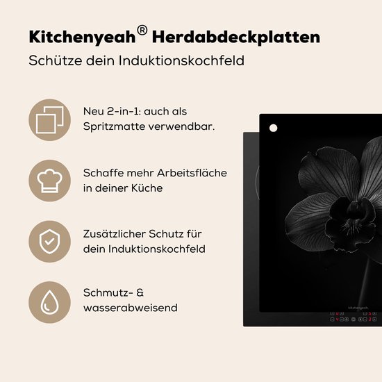 KitchenYeah® Protection plaque induction 60x55 cm - Noir - Fleur - Orchidée - Protege plaque de cuisson - Couvre plaque induction - Protecteur d'induction - Cuisine