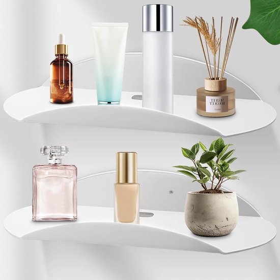 Étagère murale sans perçage lot de 2 pièces - Klein étagère murale blanche facile à agrandir - Étagère flottante de salle de bain en Acryl pour salon chambre