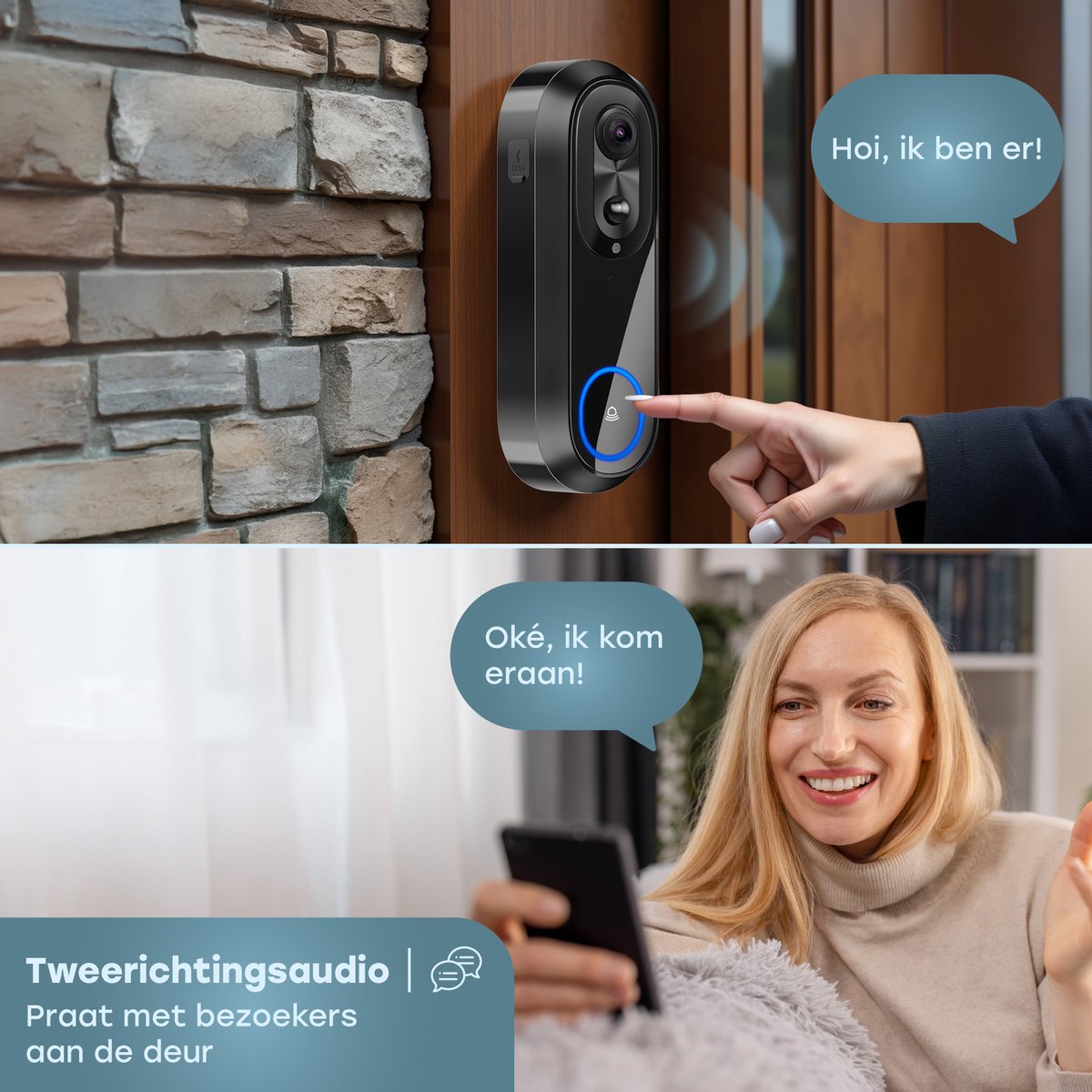 Afbeelding 3 van Audyn Video Deurbel met Camera - Draadloze - Slimme Deurbel - WiFi - 1080P - Geen Abonnement - Incl. Draadloze Gong