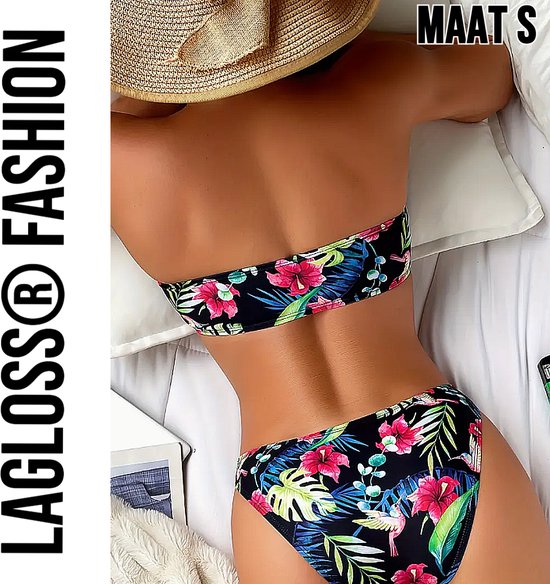 Bikini sans bretelles LaGloss® imprimé tropical taille S – Bikini 2 pièces – Vêtements de plage d'été