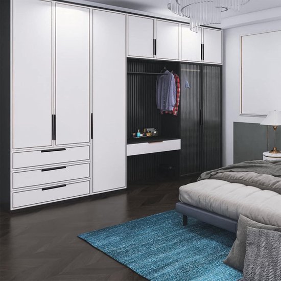 Titre : Poignées de meuble dissimulées noires de 200 mm pour portes et tiroirs d'armoire – Set de 8 pièces avec vis