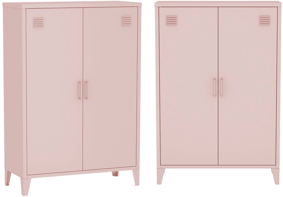 sweeek - Set van 2 industriële metalen kasten 2 vakken 2 deuren 75cm - soho