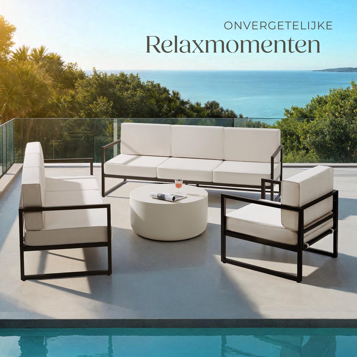 tectake® - Tuin-loungeset Comosa - Voor 7 personen - Tuinset - Twee banken en tuin fauteuil - Waterafstotende en ultradikke zit-en rugkussens - Draagkracht 120kg per zitplaats - Bruin/beige – foto 3