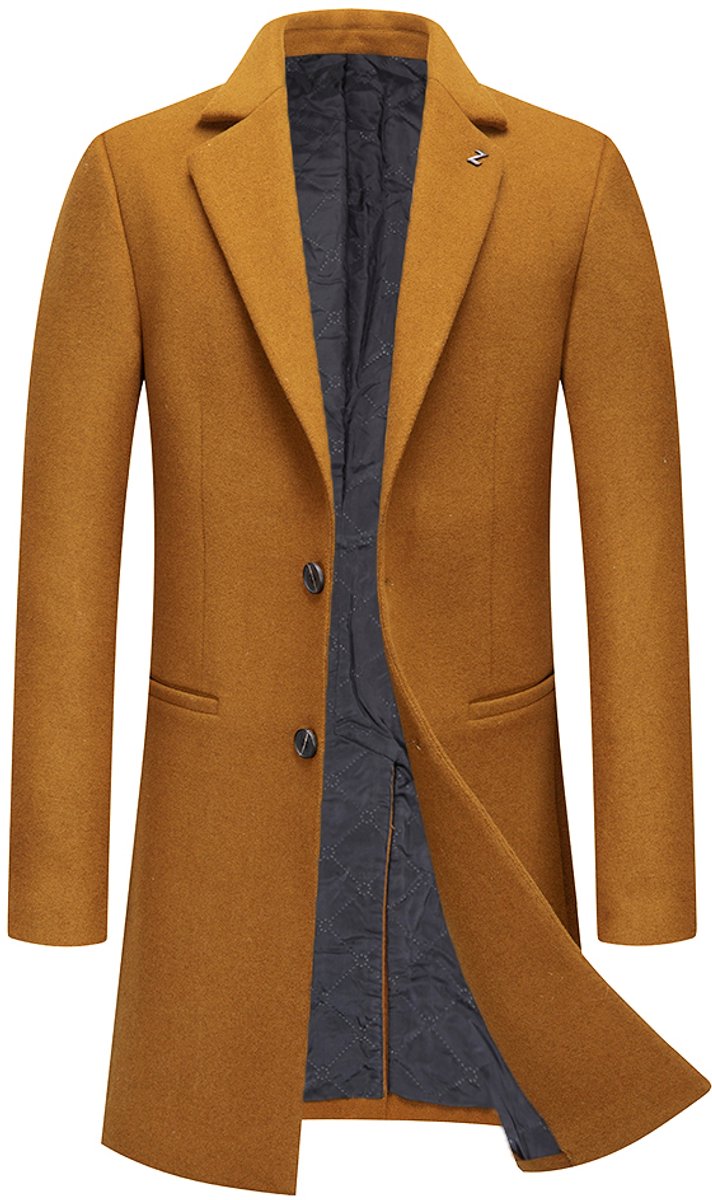 ALLTHEMEN Heren Winterjas Van Gemiddelde Lengte met Opstaande Kraag - Wollen Zakenjas - S