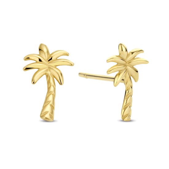 New Bling - 9NBG-0818 - gouden oorbelknopjes palmboom - 14 karaat - 8.50 x 4.98mm