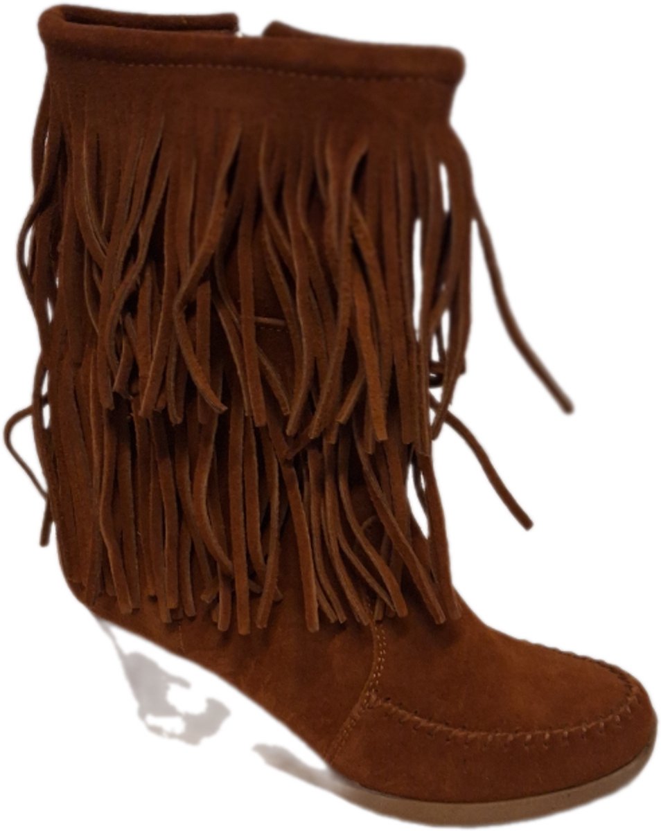 Minnetonka -LACE BOOT-BROWN-DOUBLE FRINGE-SLEEHAK