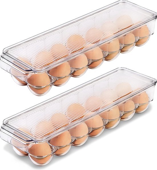 BOTC Eierhouder - Set van 2 stuks - Eierhouder Koelkast - Eierdoos - koelkast organizer - Koelkastbestendig - Transparent