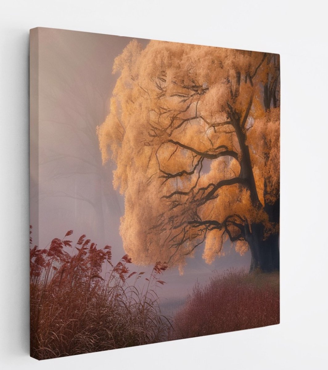 Saammp Canvas Schilderij - Hefst Achtig Landschap - Natuur - Bloemen - 30x30 - Foto op canvas - Wanddecoratie - Muurdecoratie Woonkamer - Slaapkamer decoratie - Canvas Print Multicolor