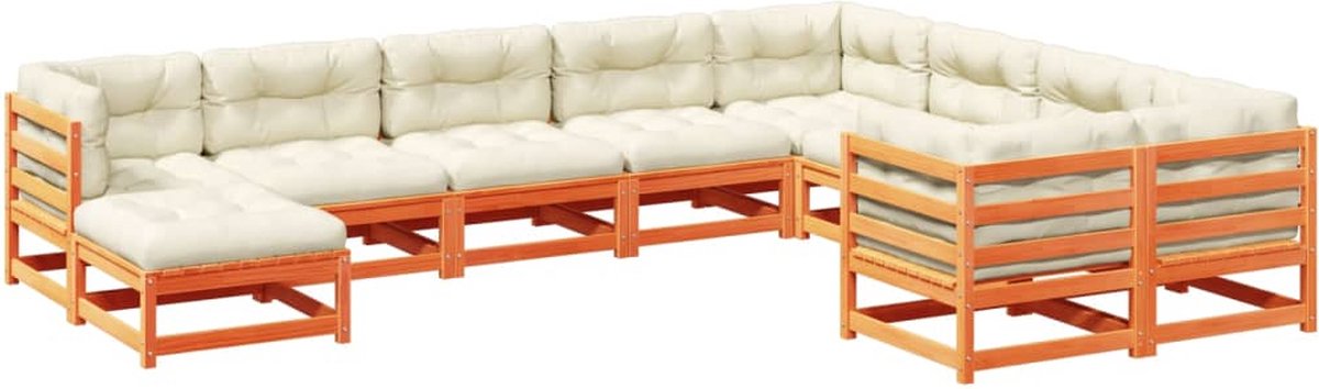 The Living Store 10-delige Loungeset met kussens massief grenenhout wasbruin - Loungebank - Tuinset - Lounge Set - Houten Bank - Buitendiner