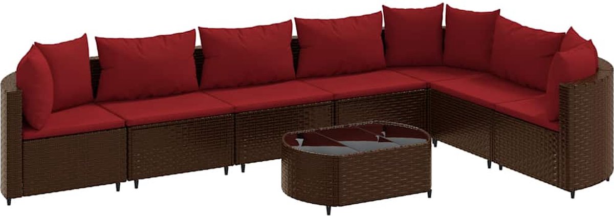 The Living Store 8-delige Loungeset met kussens poly rattan bruin - Loungeset - Tuinmeubels - Lounge Set - PE-rattan - Outdoor Furniture