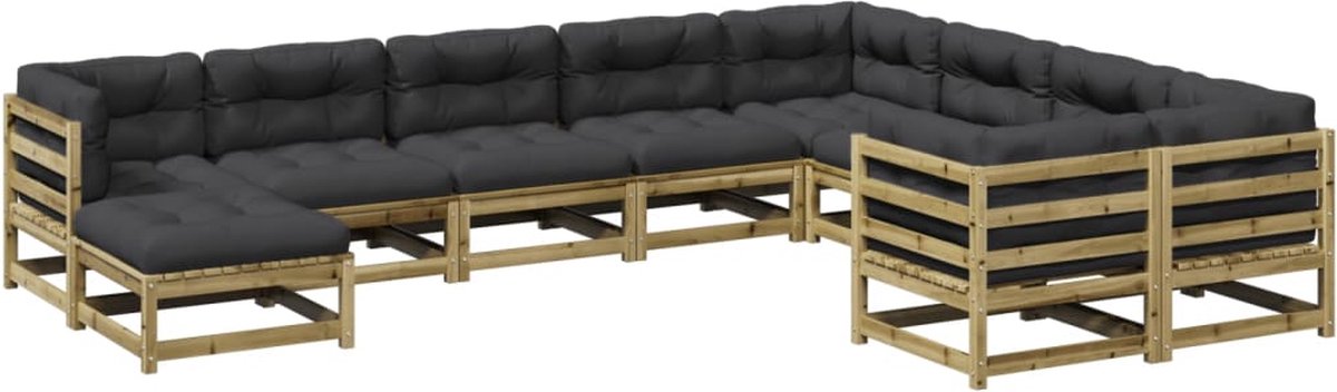Houten loungeset met kussens en geïmpregneerd grenenhout - The Living Store.