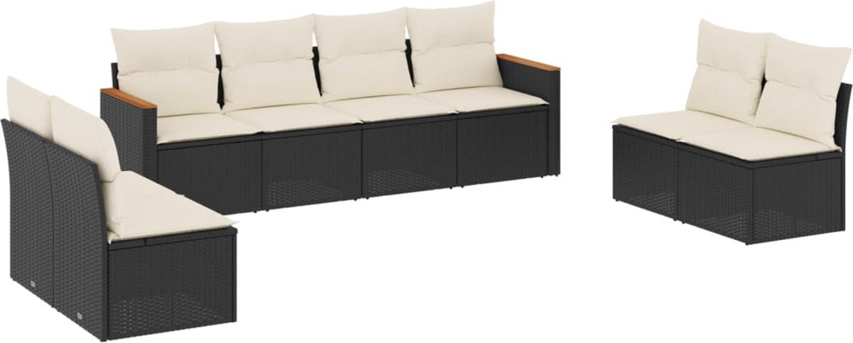 The Living Store 8-delige Loungeset met kussens poly rattan zwart - Loungeset - Tuinset - Lounge - Buitendecoratie - Garden Furniture