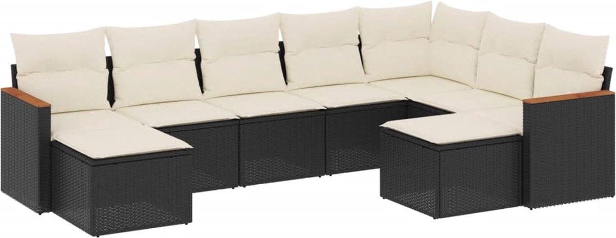 The Living Store 9-delige Loungeset met kussens poly rattan zwart - Loungeset - Tuinset - Lounge Set - Buitendecoratie - Garden Furniture Zwarte poly rattan loungeset met kussens voor tuindecoratie.