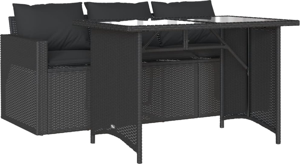 Zwarte poly rattan tuinset met kussens - The Living Store.