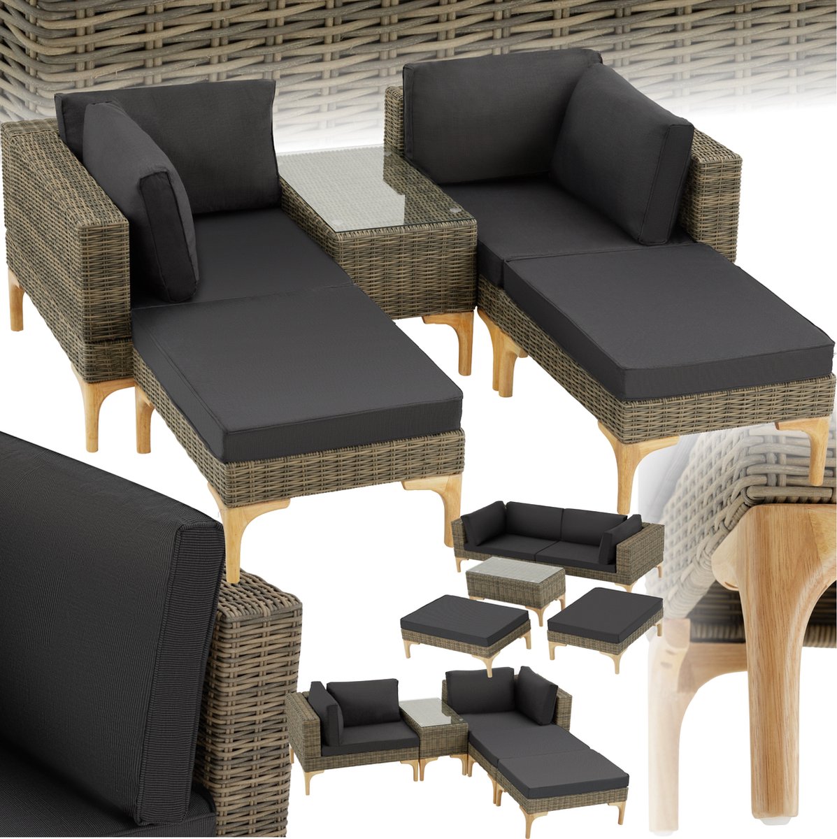 tectake® - Wicker lounge Bellaria met aluminium frame - natuur - 404797