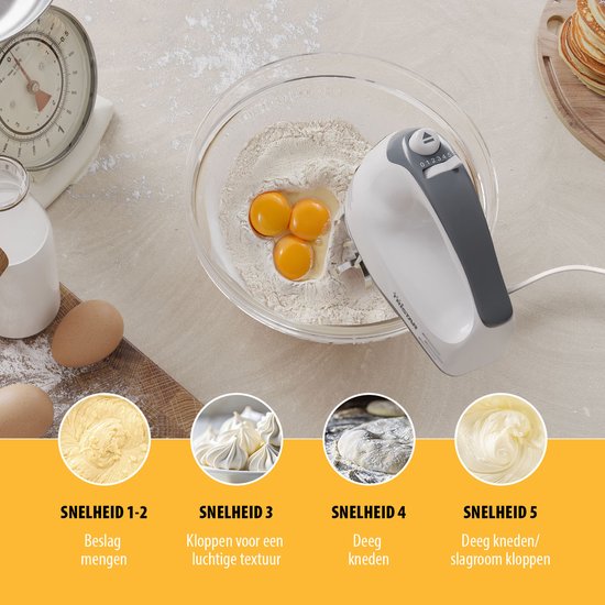 Tristar MX-4203 - Handmixer 200W - 5 snelheden - RVS kloppers en deeghaken - Wit van Tristar — afbeelding 4
