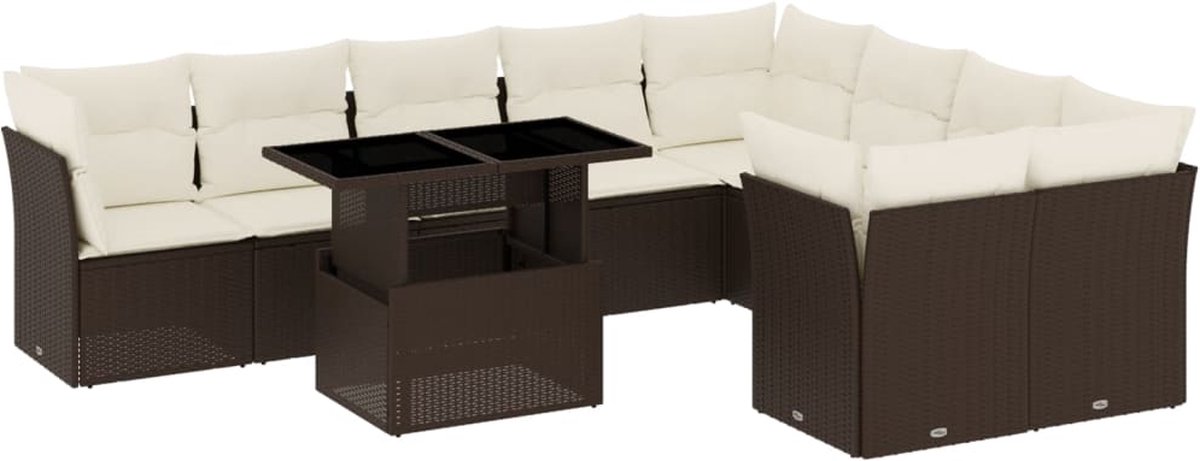 Bruine poly rattan loungeset met kussens voor buiten - terrasmeubilair.