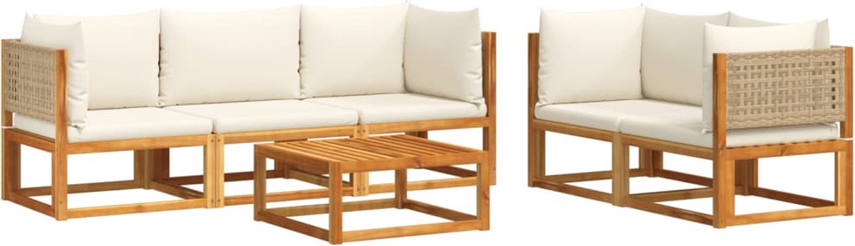 The Living Store 6-delige Loungeset met kussens massief acaciahout - Loungeset - Tuinmeubels - Acacia Hout - Lounge Set - Buitendecoratie
