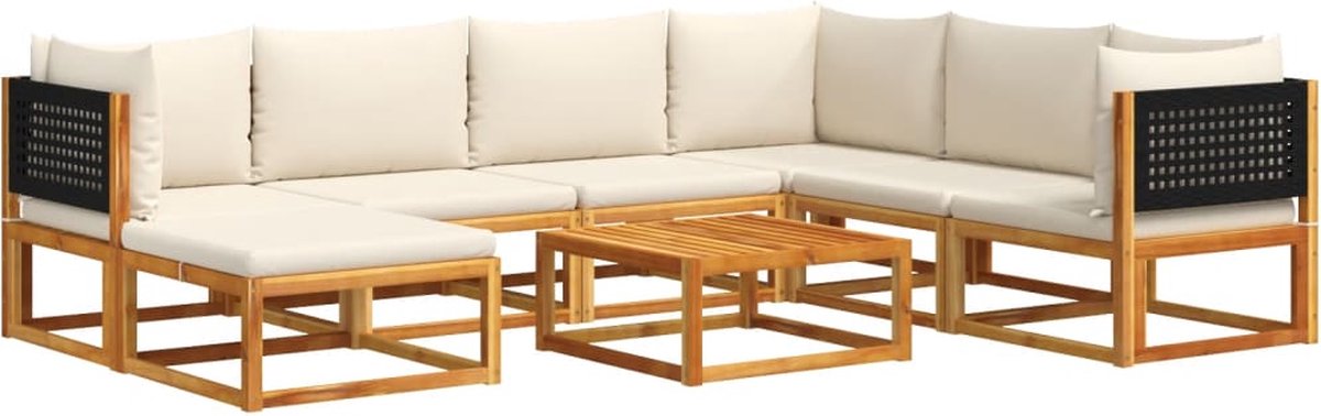 The Living Store 8-delige Loungeset met kussens massief acaciahout - Loungeset - Tuinset - Acacia Hout - Pe Rattan - Modulair Lounge Set