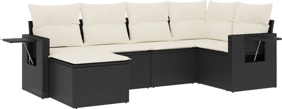 The Living Store 6-delige Loungeset met kussens poly rattan zwart - Loungeset - Tuinset - Lounge Set - Buitendecoratie - Outdoor Furniture