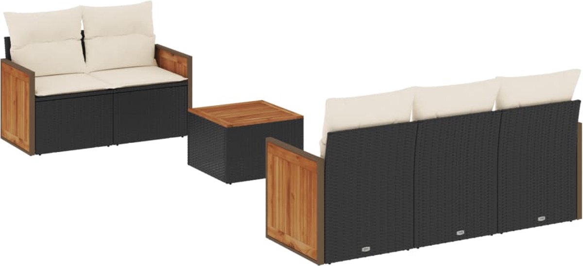 The Living Store 6-delige Loungeset met kussens poly rattan zwart - Loungeset - Loungemeubels - Buitendecoratie - Tuinstoel - Tuinset
