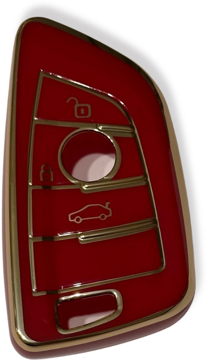 Sleutelcover voor BMW, Sleutelhoesje, Key Case for BMW, Autosleutel Hoesje Geschikt Voor BMW, X1, X2, X3, X4, X5, X6, Serie, 3,4,5,6,7,8, Rood - Goud
