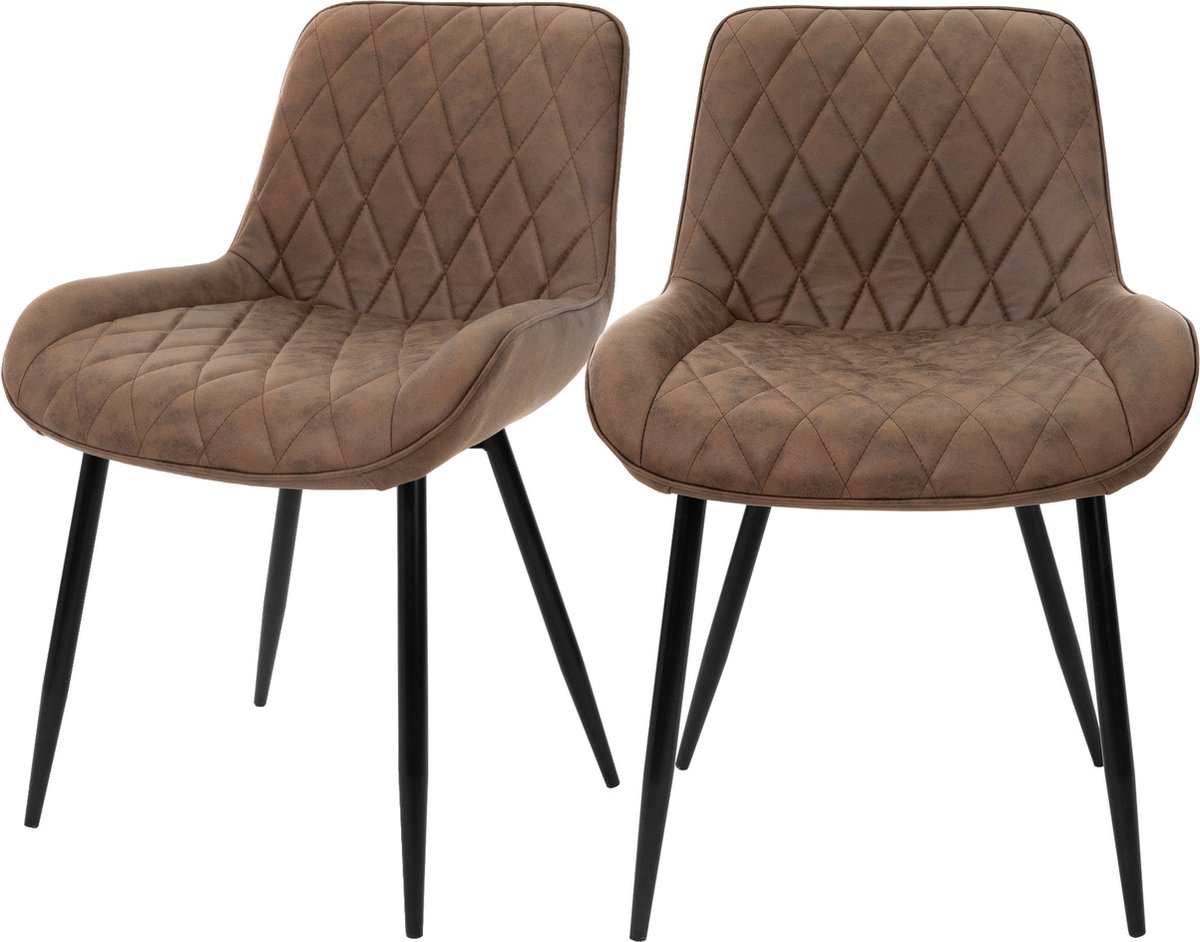 ml-design set van 2 stoelen voor de eetkamer met rug- en armleuningen bruin PU-lederen zitting en metalen poten Ideaal voor de keuken woonkamer of eetruimte comfortabele gestoffeerde stoelen