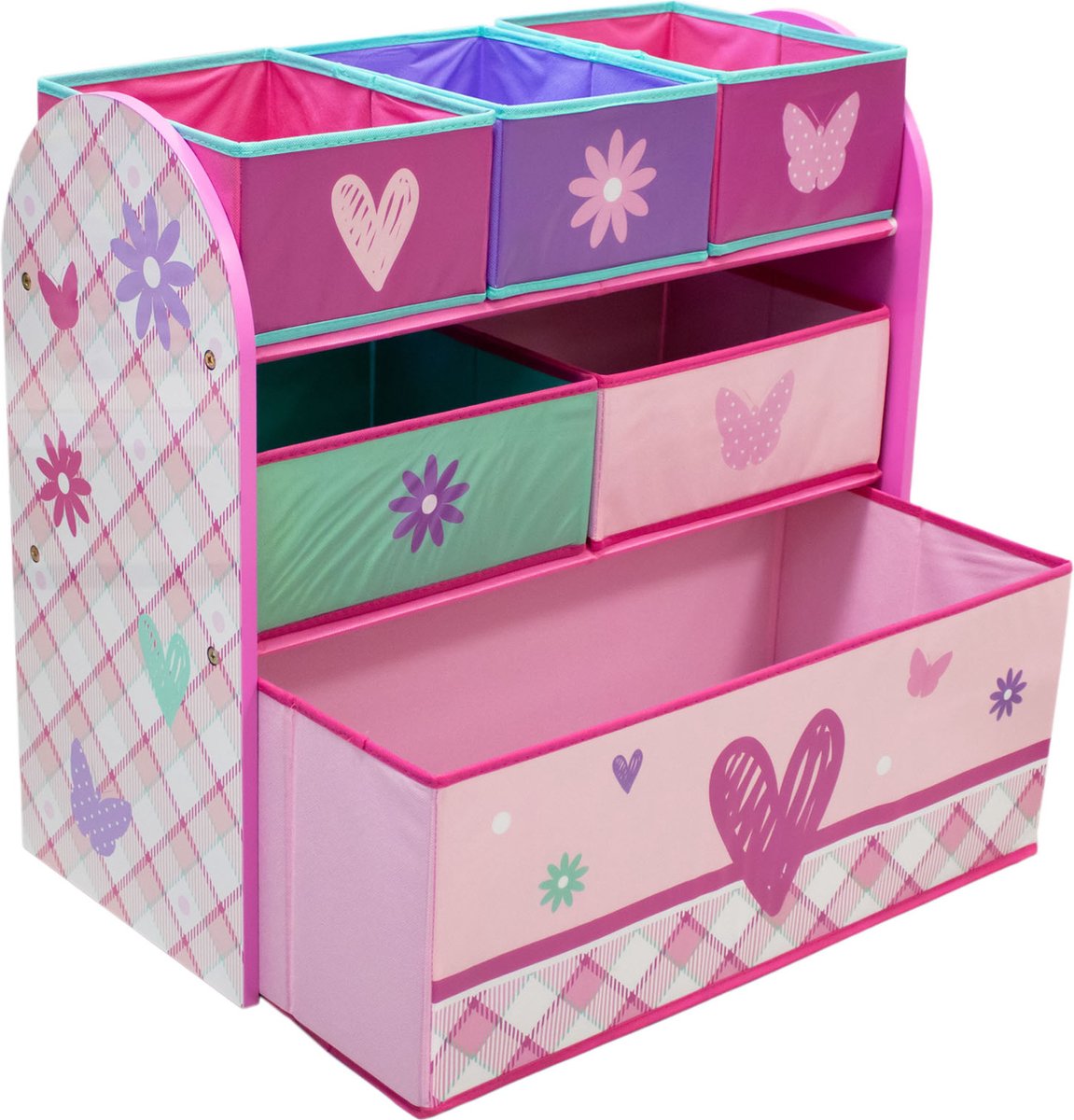 Vrolijke Hartjes Opbergkast - Speelgoed Opbergbank - Kinderkast met Opbergbakken - Opbergsysteem voor Kinderen - 62,5 x 29,5 x 60 cm