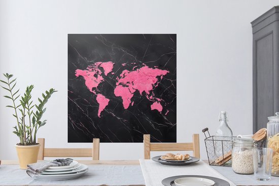 Muurstickers - Sticker Folie - Wereldkaart - Roze - Marmer - 100x100 cm - Plakfolie - Muurstickers Kinderkamer - Zelfklevend Behang XXL - Zelfklevend behangpapier - Stickerfolie