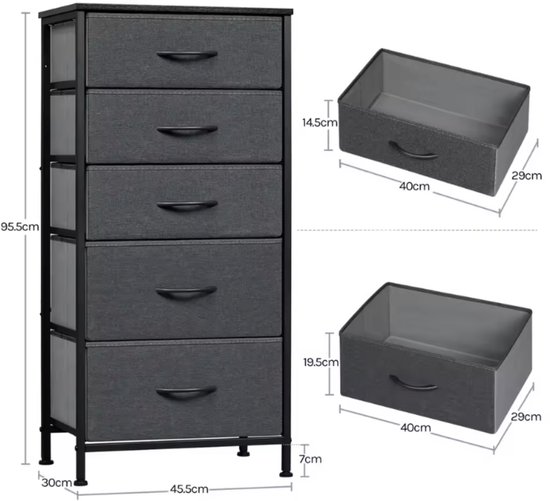 YITAHOME Ladekast met 5 laden voor slaapkamer, stoffen dressoir, opbergladen met handgrepen, metalen frame voor woonkamer, hal, rotte houtnerf