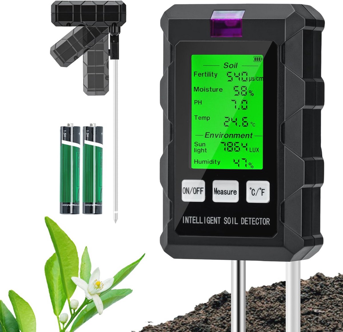 6-in-1 Digitale Bodemtester voor Tuinieren - Vocht, pH, Temp en Lichtmetingen