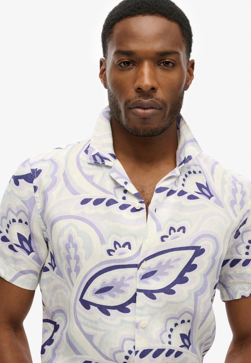 Superdry Linnen overhemd met open kraag en print Heren Shirts Grijs