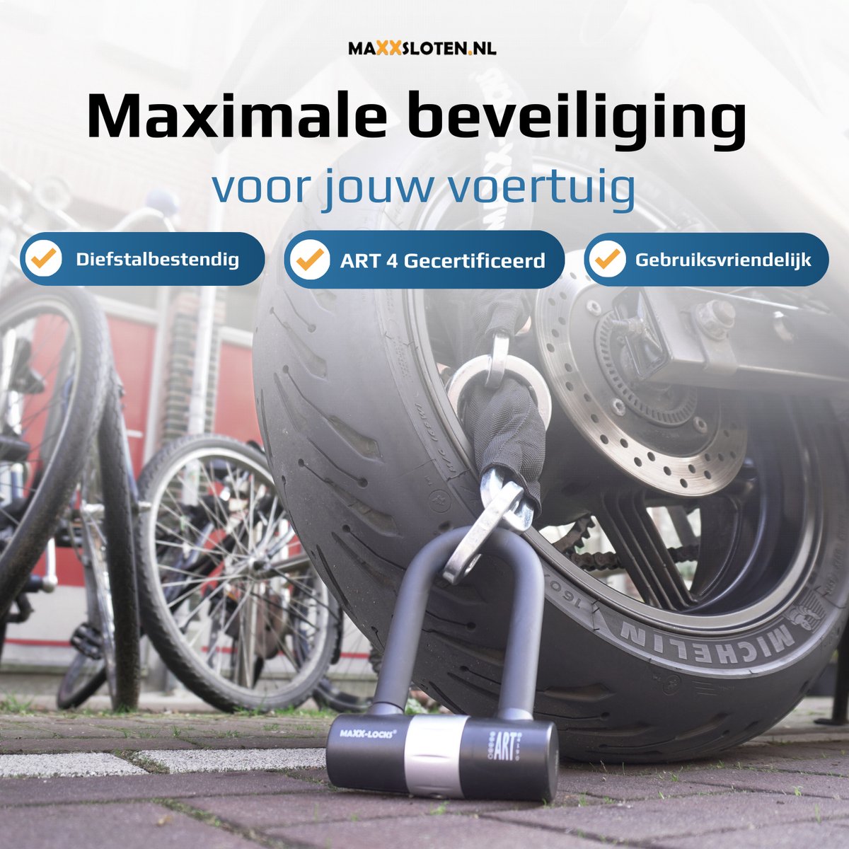 Maxx-Locks Tirau Art 4 Motorslot / Scooterslot - Kettingslot met Loop en Beugelslot - Art Gekeurd Slot voor Motor en Scooter & Brommer - 300 cm – foto 2