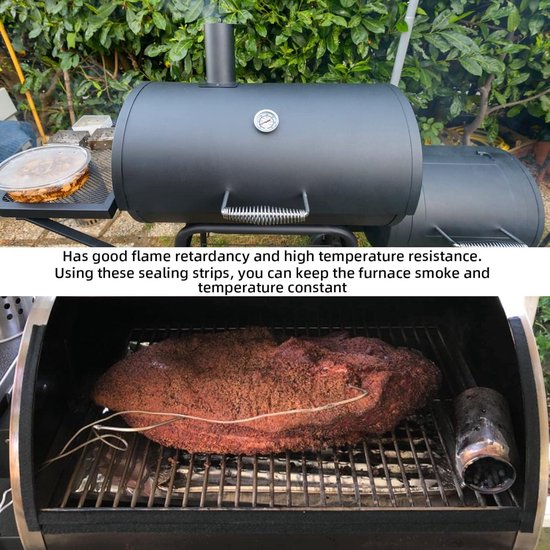Carkio High Heat Smoker Afdichting vuurvaste band, rookafdichting afdichting, 3 stuks 1/2 inch x 1/8 inch 8,2 voet hoge temperatuur grill afdichting