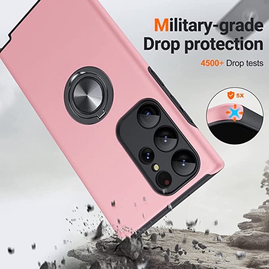 Coque de téléphone avec anneau et aimant pour support de téléphone - Compatible avec : Samsung Galaxy S25 Ultra - Rose