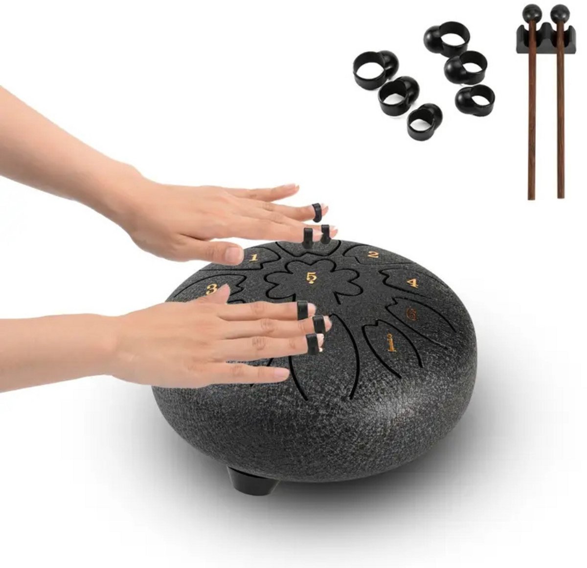 Livano Handpan - Tongue Drum - Steel - Regen - Klankschaal - Zwart + Marineblauw