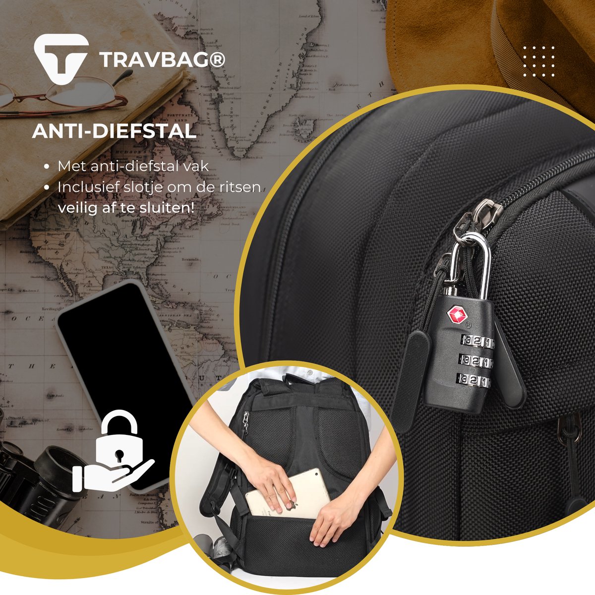 TRAVBAG® EXPLORER - XL Rugzak 65L met Laptopvak - Backpack Reistas - Wandelrugzak - Waterdicht & Verstelbaar - USB Oplaadpoort - Anti-diefstal - Incl. Reisslot - Voor Reizen, Werk & School – foto 5