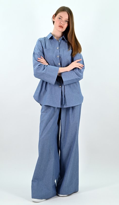 YesMooi - Chemisier Look Denim avec ceinture à nouer - L (40) - 100 % Katoen