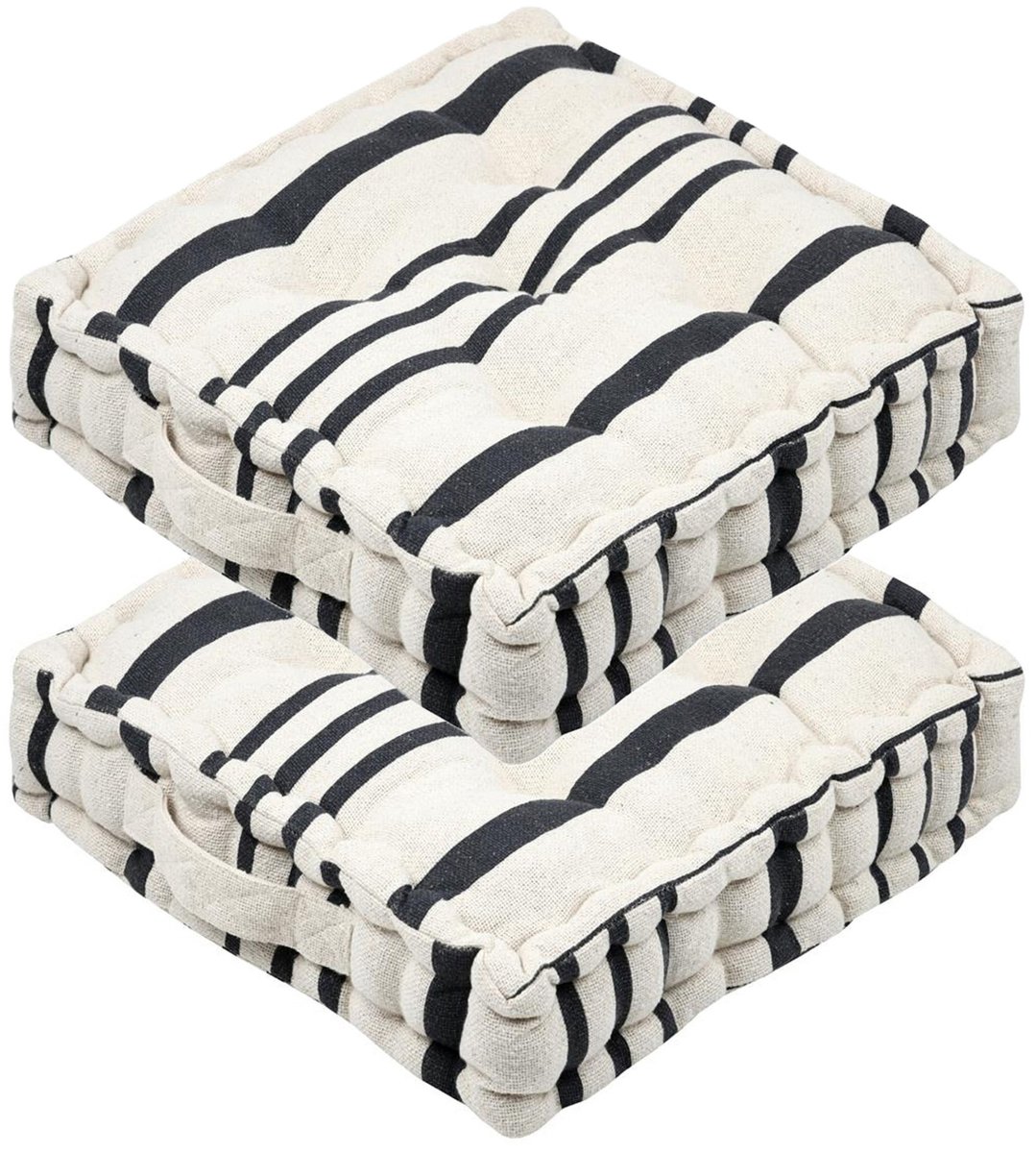 Stof Textile Vloerkussen Beach - 2x - creme wit/grijs - katoen - 45 x 45 x 10 cm - Extra dik - extra zitplaatsen - spelen - gamen - relaxen