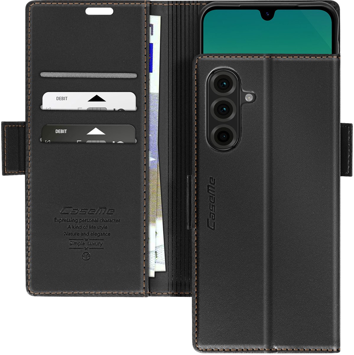 Avizar Geschikt voor Samsung Galaxy A26 Anti-RFID portemonnee hoesje, Zwart