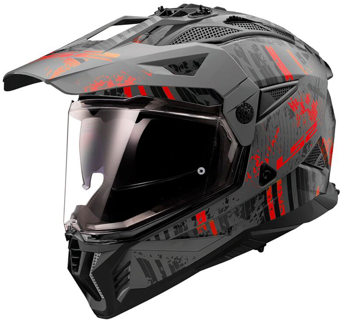 LS2 MX702 Pioneer II Crazy Zwart Rood Adventure Helm - Maat XL - Helm