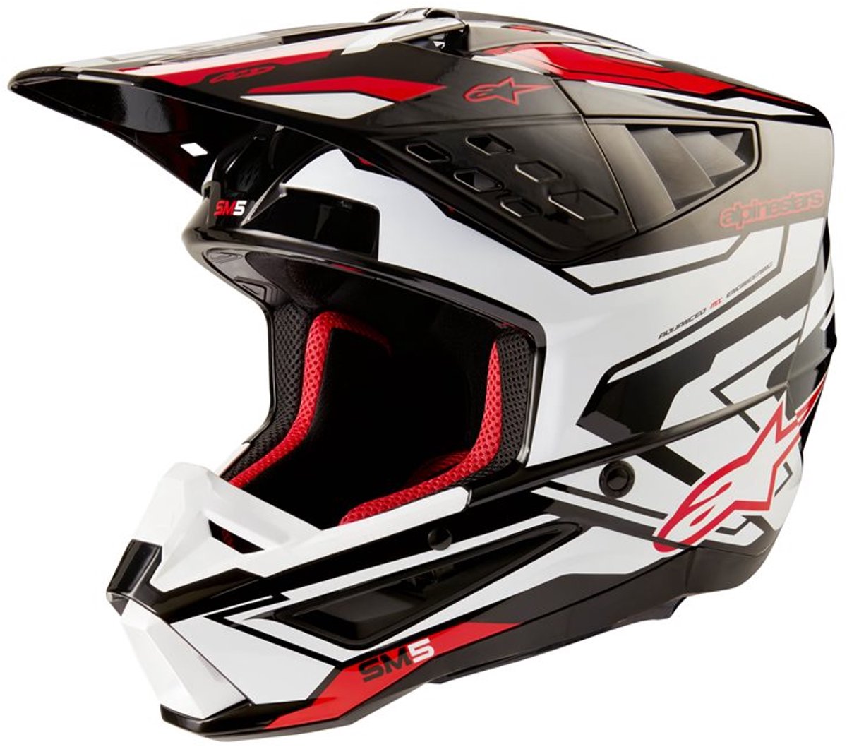 Alpinestars S-M5 Action 2 Helm Ece 22.06 Zwart Wit Felrood Glanzend - Helm