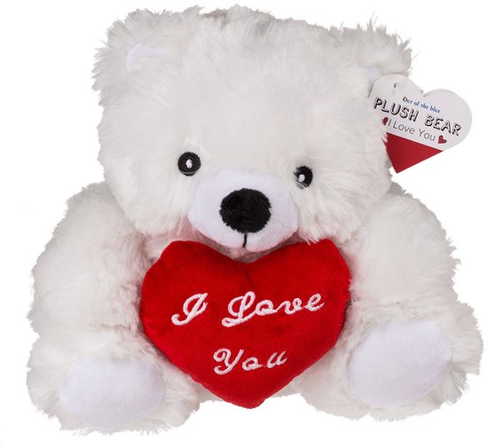 Moederdag knuffelbeertje I love you wit - Pluche teddybeer met hartje