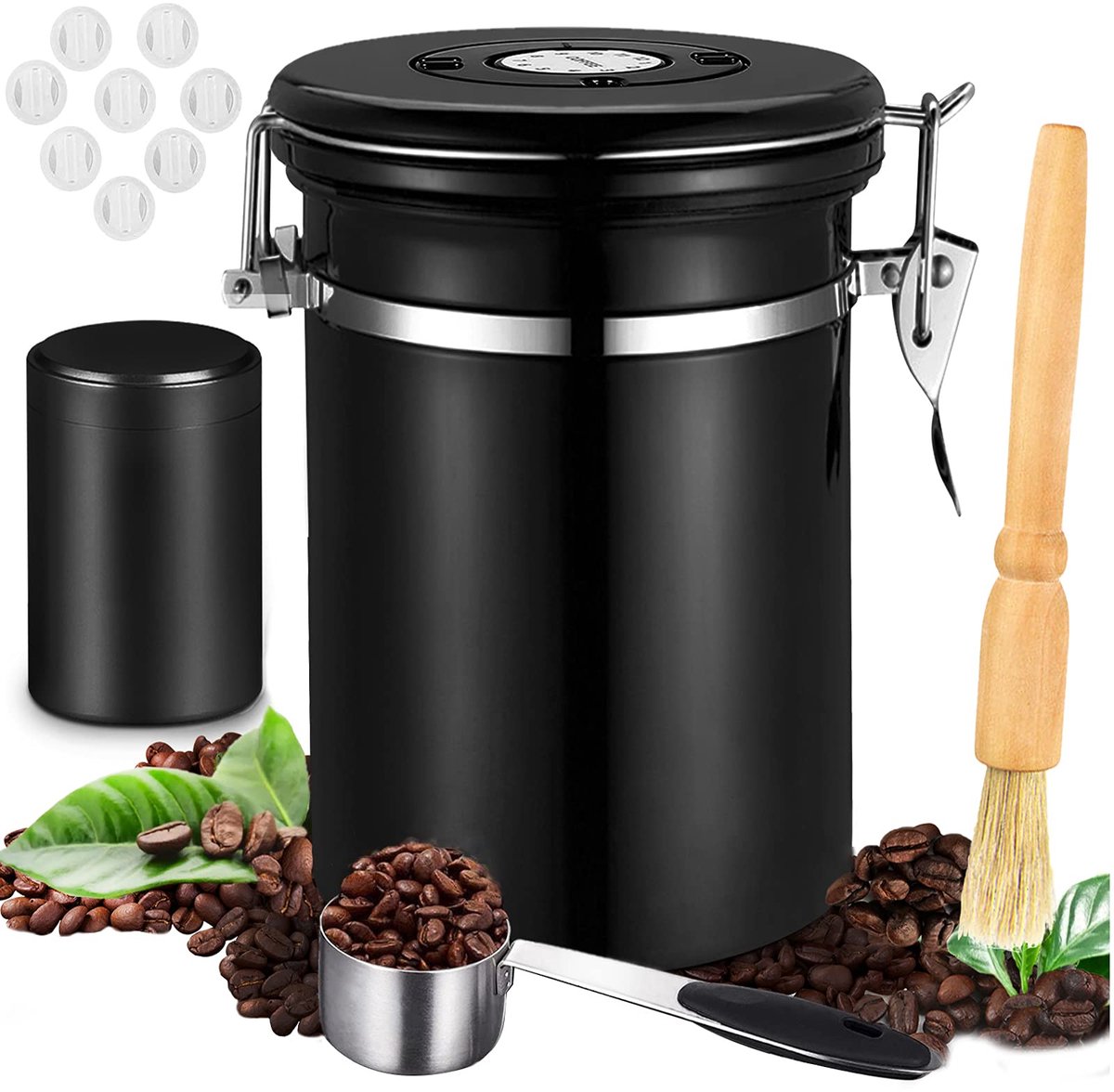 My Ninki ® Koffie- en Theevoorraadblik van 1,8 Liter met Datumwiel en Maatlepel voor Verse Aroma's